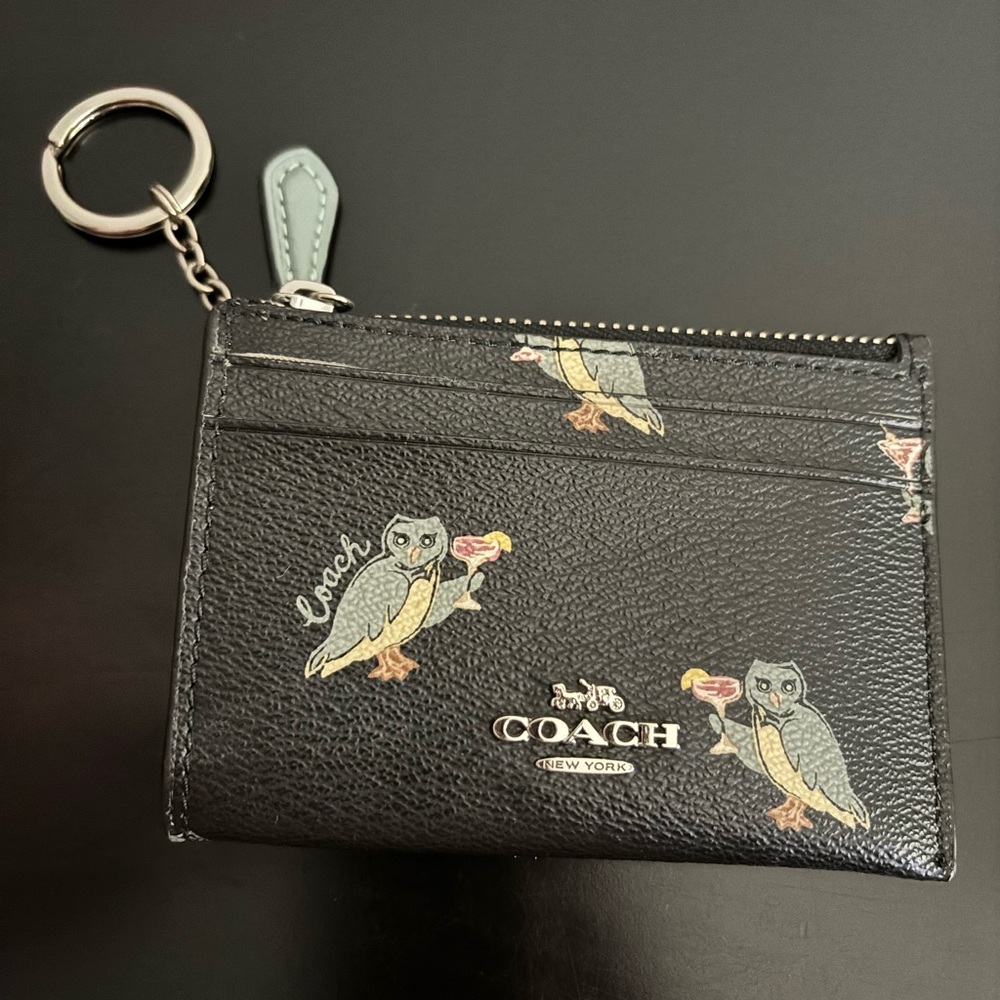 Coach Owl Mini Skinny ID Card Case Wallet Keychain